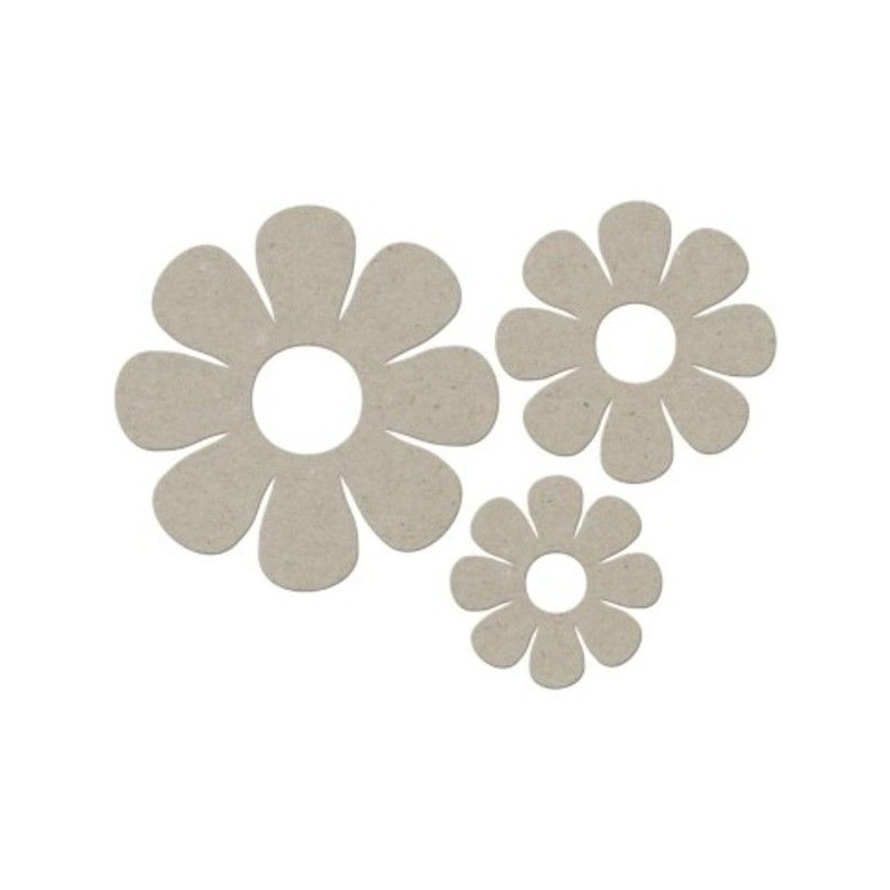 Fabscraps. Chipboard. Colección Organic . DC47010. Set de margaritas (x3)